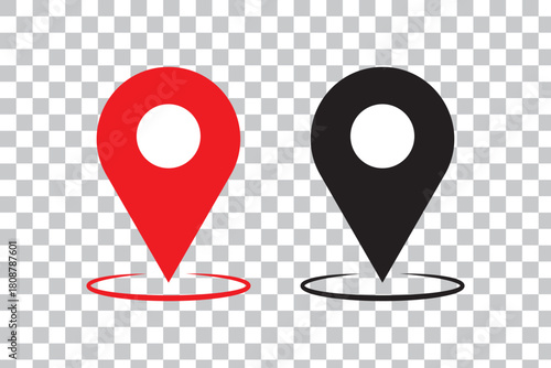 set of location pin icon symbol sign isolated on transparent background, map flat vector icons 