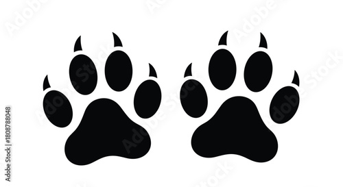 Pair of black paw prints with sharp claws on a white background.