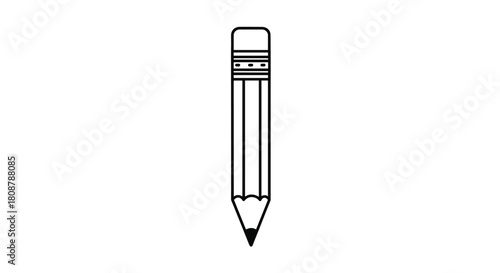 Simple black and white outline illustration of a pencil with an eraser.