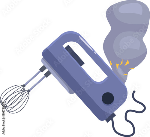 Broken kitchen mixer emitting smoke, depicting a cooking failure or appliance malfunction