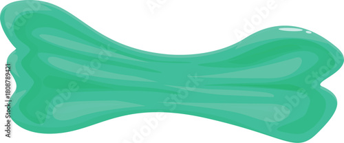 Turquoise chewing gum stretched horizontally on a white background, creating an abstract and playful image