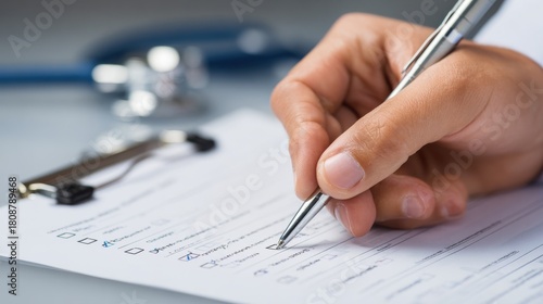 Doctor filling out medical form