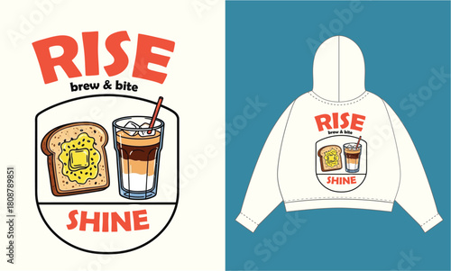 Rise and Shine Brew & Bite Toast Coffee Badge Vector