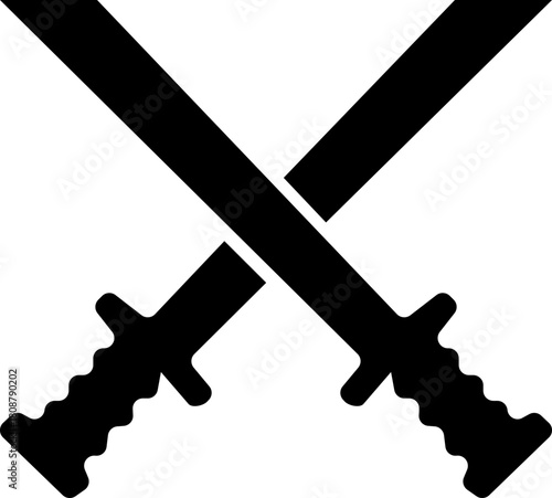 Crossed Swords Icon with Blade, Saber, Cutlass, Sword, Weapon, Steel and Combat Symbols in Black Flat Style Vector for Medieval and Battle Design