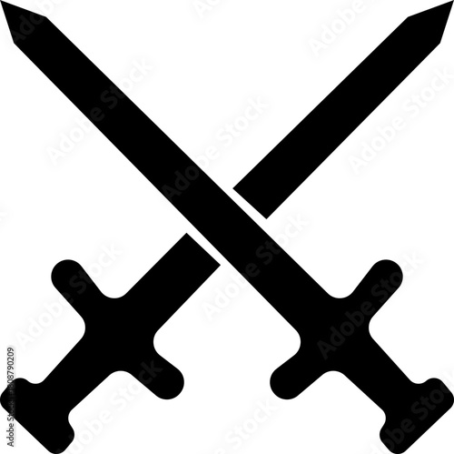 Crossed Swords Icon with Blade, Saber, Cutlass, Sword, Weapon, Steel and Combat Symbols in Black Flat Style Vector for Medieval and Battle Design