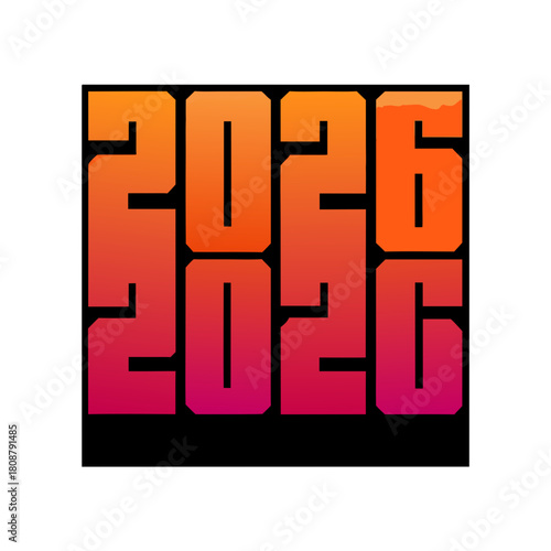 Vibrant square graphic featuring the year 2026 in bold, stacked numerals with a gradient from orange to pink isolated on for graduation
