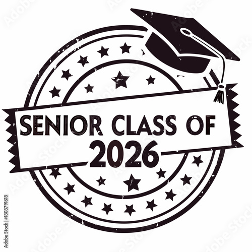 A classic senior class of 2026 emblem, isolated on, featuring a graduation cap and stars, perfect for graduation announcements and keepsakes