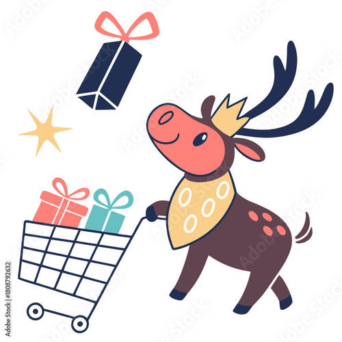 Shopping Spree colored Moose with a Playful touch, placed in a Black Friday / Cyber Monday theme and styled with with a tiny crown