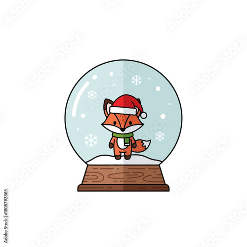 Festive fox friend in winter snow globe illustration conjuring up holiday cheer and merriment