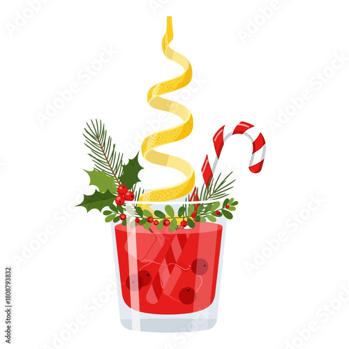 Festive holiday cocktail arrangement with citrus zest and seasonal garnish composition