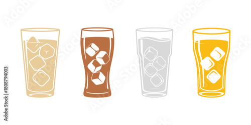 Colored icon of a cola drink served in a tall glass with ice on a white background.