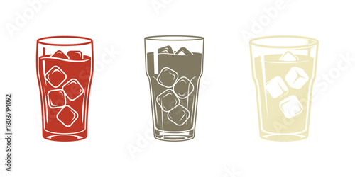 Glass of soda with ice cubes depicted as a clean, modern logo design.