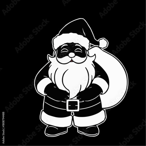 Charming Santa Claus character with bag on black background