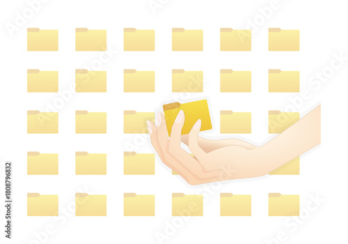 複数のフォルダの中から1つを選んで取り出してる手のイメージ