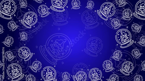 Doodle Snow Globe Seamless Pattern Loop 4K. Christmas and Winter Holiday Blue Background Animation