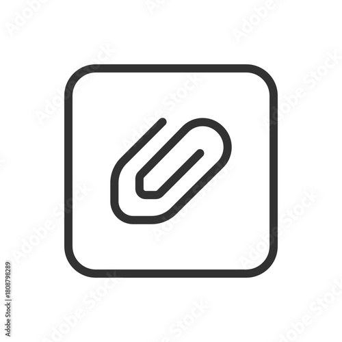 Office, Work Paper Clip Attaché line icon – paper clip with document or folder outline vector for file attachment, document linking, office organization UI
