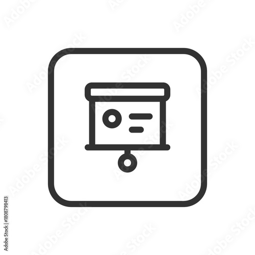 Office, Work Presentation Board Text Chart line icon – presentation board with text and chart outline vector for data reporting, business meetings, visual briefing UI