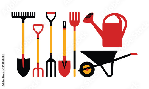 Garden tools flat vector set for horticulture chores