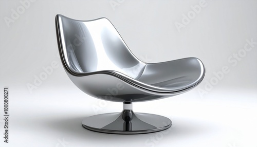 Modern sculptural armchair with a polished chrome finish and swivel base