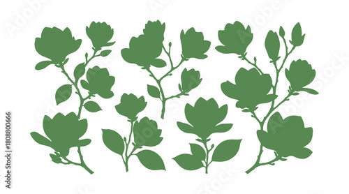 Simple magnolia blooms depicted as colorful silhouettes.