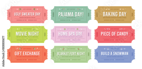 Christmas Reward Tickets or Coupons for Children Vector Template Set