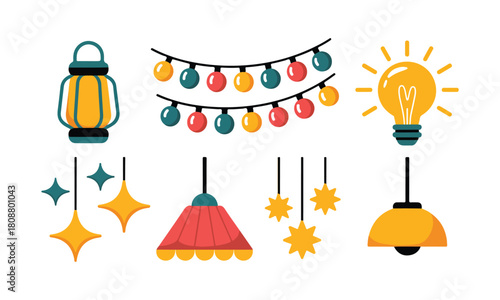 Diverse light sources and decorative lamps vector