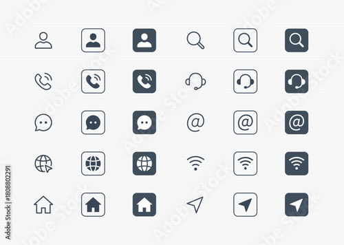 Business card contact info icon set. editable stroke vector illustration