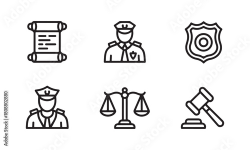 Legal and law enforcement line icons vector pack