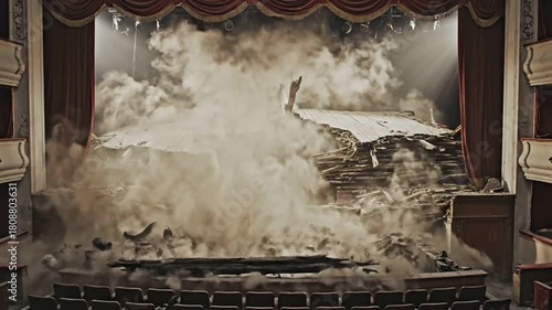 Collapsing theater stage through rotted beams