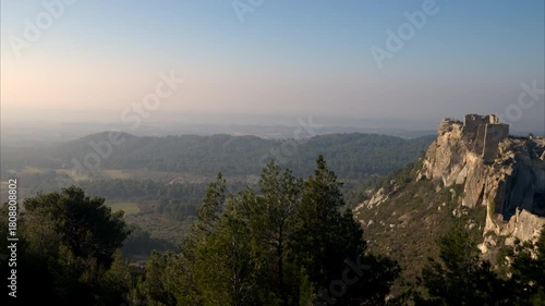 Massive rock formation in Les Alpilles on a sunny morning