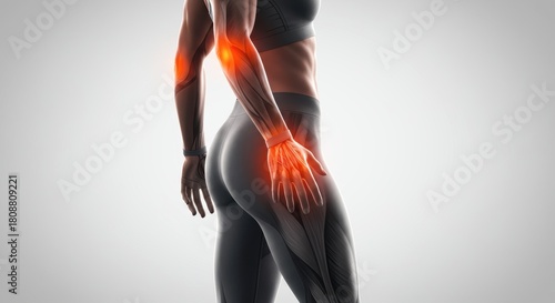 x-default Woman with highlighted joint and muscle pain