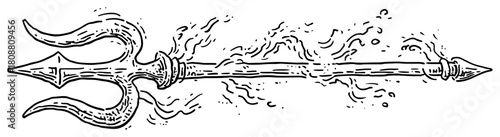 Flying trident weapon with dynamic motion effects hand drawn sketch of shiva trishul vector illustration