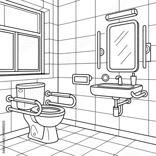Accessible Bathroom Interior Line Art Coloring Page