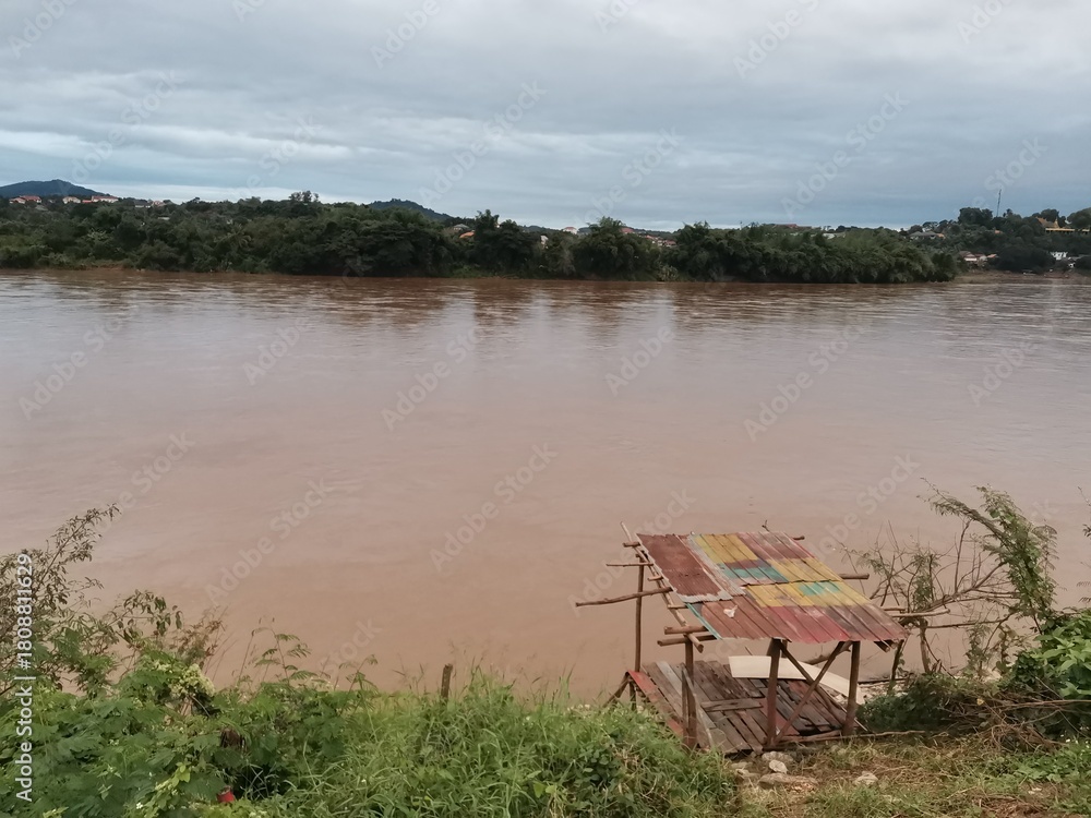Fototapeta premium cottage of fishering with cloudy sky background
