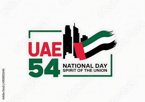 Uae 54 national day spirit of the union graphic featuring iconic skyscrapers and the uae flag colors in a celebratory design