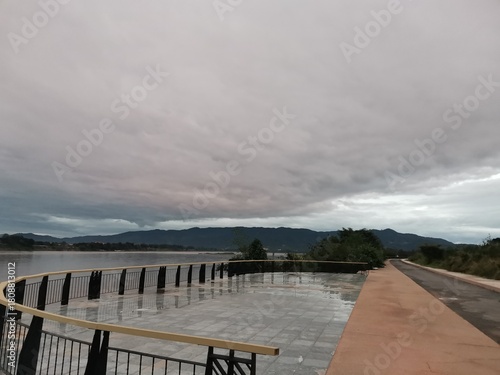 balcony along riverview on cloudy sky background