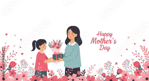 Celebrate Mother's Day with Love and Flowers A Daughter's Gift to Her Mom Surrounded by Blossoms of Affection and Joyful Celebration