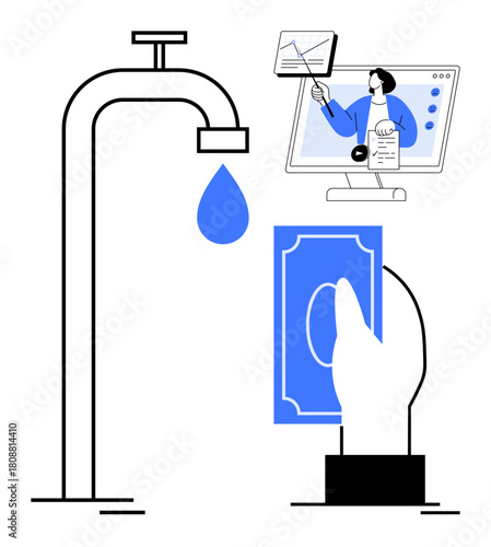 Digital economy concept. Digital economy connecting online education, monetary transactions, and resources. Digital economy for e-learning, financial systems, resource management, startups