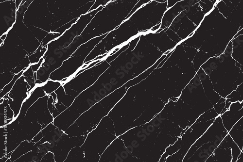 High-Detail Black Marble Texture with Intersecting White Veins