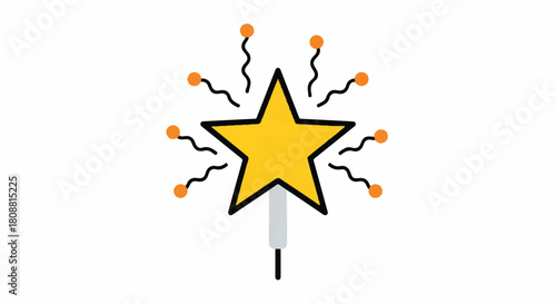 Whimsical magic wand star illustration with sparkling bursts in a playful graphic style.