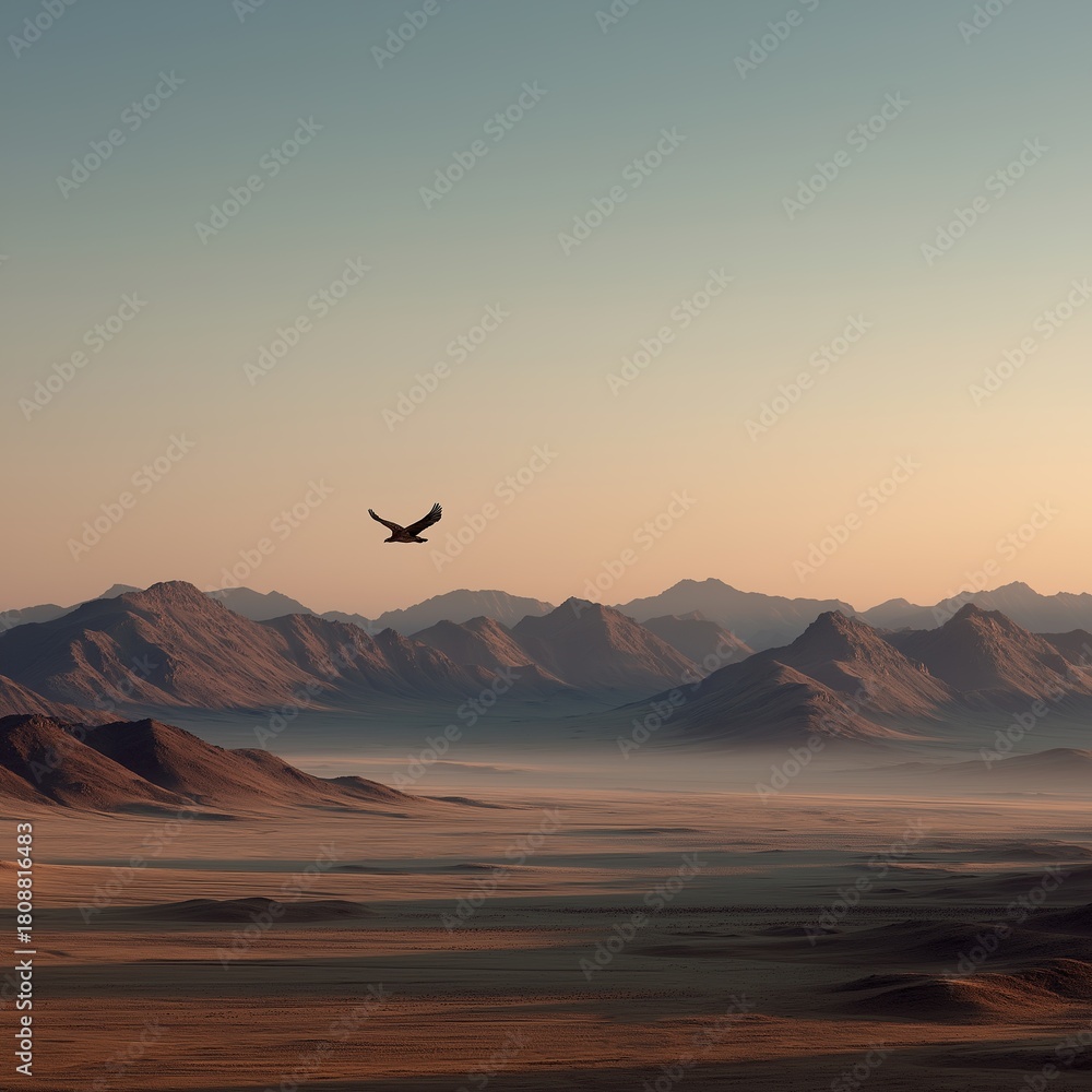 Obraz premium An eagle soars over the desert mountains at dusk