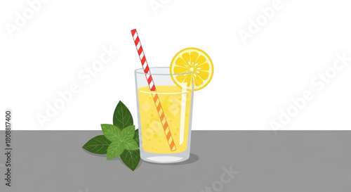 Refreshing lemonade with mint and lemon slice a cool drink on a hot day perfect for summer menus and healthy lifestyle campaigns