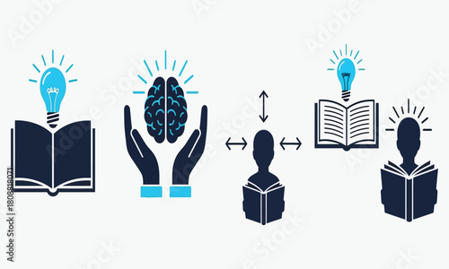 Educational Concepts Illustration Set Symbols of Learning, Knowledge Acquisition, Idea Exchange, and Intellectual Growth