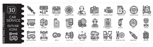 Automotive Service Icon Set, Car Repair, Maintenance ,Mechanic Vector Pack, Auto Workshop Symbols. Engine, Tools, Wheels ,Vehicle Diagnostic Icons, Car Repair Line Icons ,Garage, Motor, Battery.