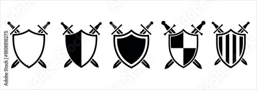 Powerful shield and sword icons for game developers and fantasy enthusiasts, perfect for strong branding and evocative designs, creating a sense of valor.