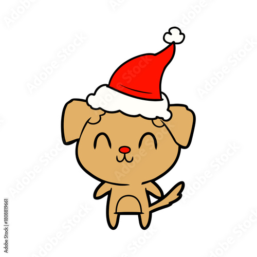 Cartoon puppy wearing Santa hat, Christmas holiday cheer and celebration in festive illustration