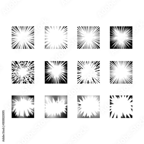 Clouds explosions and speech bubbles elements in black and white