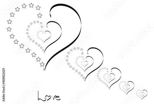 romantic heart pattern with swirling star accents, abstract love design featuring repeating heart shapes, decorative star framed heart illustration for valentine themes