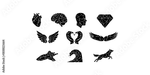 Geometric faceted diamond shape outline silhouette isolated on white background