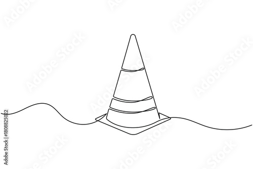 Traffic cone continuous line drawing and minimalist style isolate outline vector icon